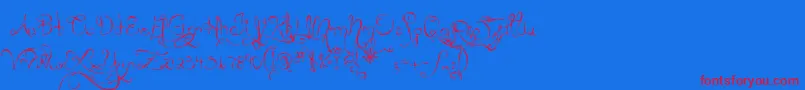 MtfQueenOfSketchyland-Schriftart – Rote Schriften auf blauem Hintergrund