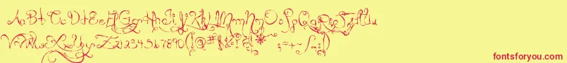 MtfQueenOfSketchyland-Schriftart – Rote Schriften auf gelbem Hintergrund