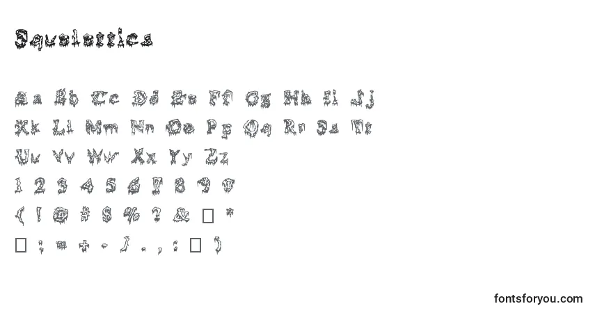 Czcionka Squelettics – alfabet, cyfry, specjalne znaki