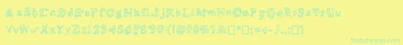 フォントSquelettics – 黄色い背景に緑の文字