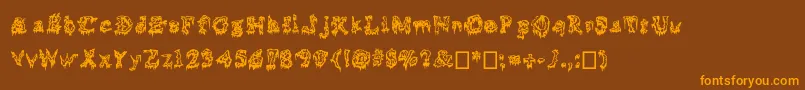 Weitere Informationen zur Squelettics-Schriftart Squelettics-Schriftart – Orangefarbene Schriften auf braunem Hintergrund