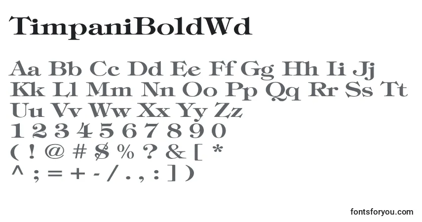A fonte TimpaniBoldWd – alfabeto, números, caracteres especiais