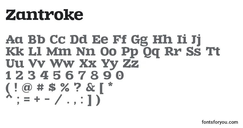Шрифт Zantroke – алфавит, цифры, специальные символы