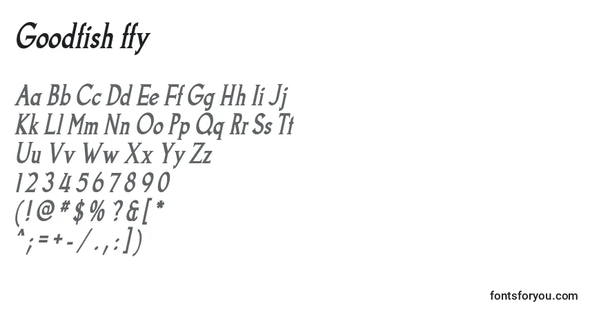 Czcionka Goodfish ffy – alfabet, cyfry, specjalne znaki