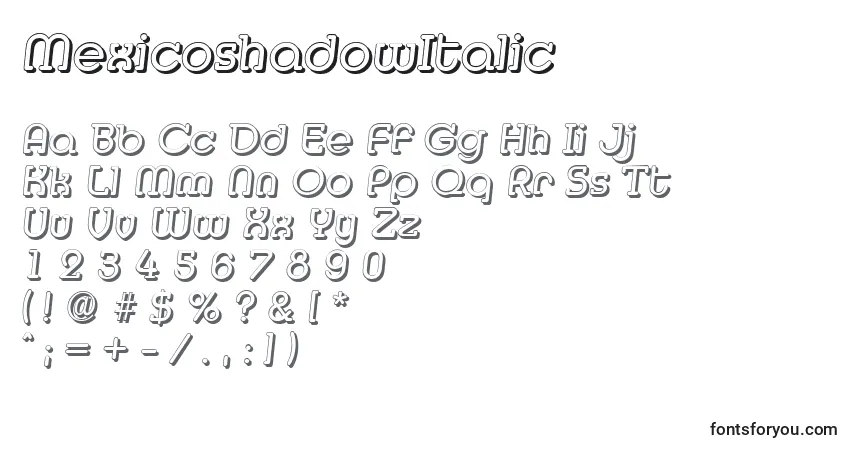 A fonte MexicoshadowItalic – alfabeto, números, caracteres especiais
