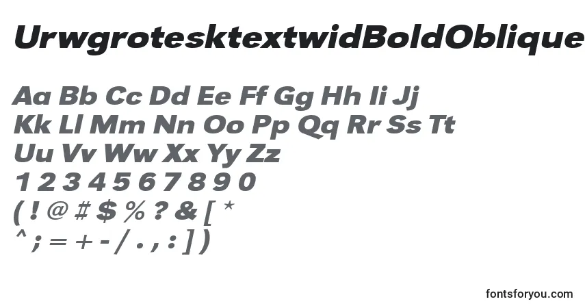 Шрифт UrwgrotesktextwidBoldOblique – алфавит, цифры, специальные символы
