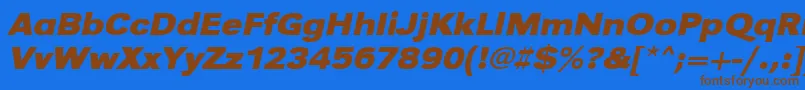 UrwgrotesktextwidBoldOblique-Schriftart – Braune Schriften auf blauem Hintergrund