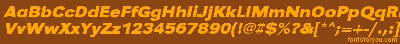 UrwgrotesktextwidBoldObliqueフォントについての詳細 フォントUrwgrotesktextwidBoldOblique – オレンジ色の文字が茶色の背景にあります。
