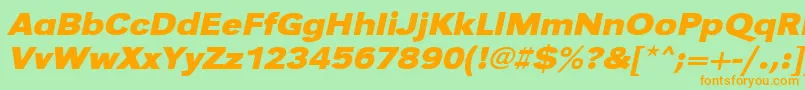 フォントUrwgrotesktextwidBoldOblique – オレンジの文字が緑の背景にあります。