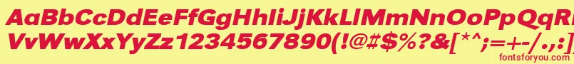 UrwgrotesktextwidBoldOblique-fontti – punaiset fontit keltaisella taustalla