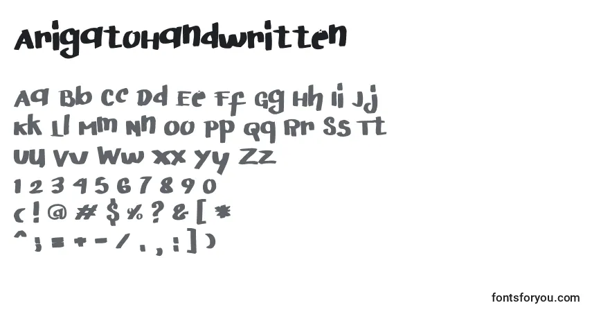 Шрифт ArigatoHandwritten – алфавит, цифры, специальные символы