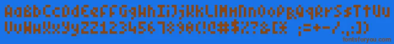 PixelSymtext-Schriftart – Braune Schriften auf blauem Hintergrund