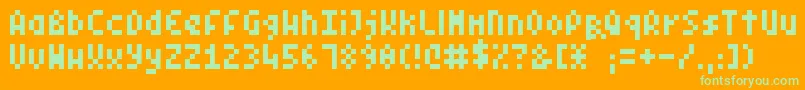 PixelSymtext-Schriftart – Grüne Schriften auf orangefarbenem Hintergrund