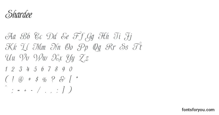 A fonte Shardee – alfabeto, números, caracteres especiais