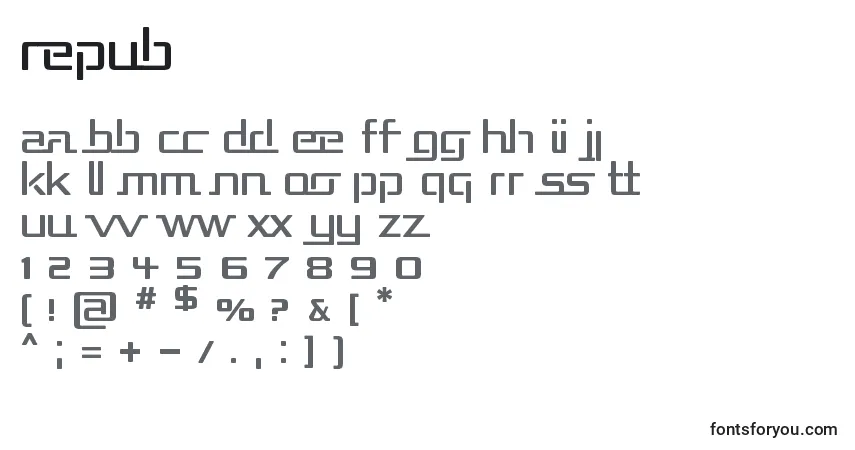 Czcionka Repub – alfabet, cyfry, specjalne znaki