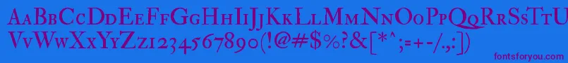 Imfedpsc28p-Schriftart – Violette Schriften auf blauem Hintergrund