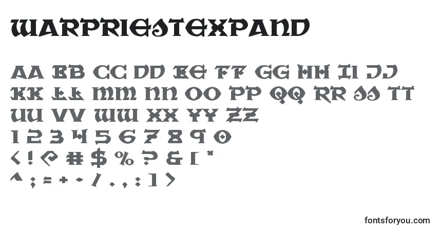 A fonte Warpriestexpand – alfabeto, números, caracteres especiais