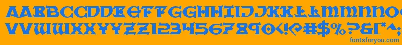 Warpriestexpand-Schriftart – Blaue Schriften auf orangefarbenem Hintergrund