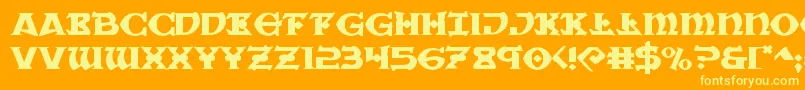 Warpriestexpand-Schriftart – Gelbe Schriften auf orangefarbenem Hintergrund