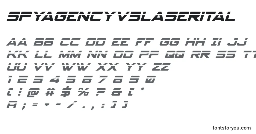 A fonte Spyagencyv3laserital – alfabeto, números, caracteres especiais