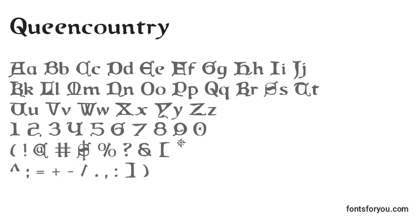 Schriftart Queencountry – Alphabet, Zahlen, spezielle Symbole