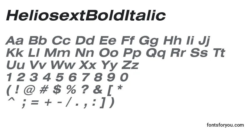 HeliosextBoldItalic-fontti – aakkoset, numerot, erikoismerkit