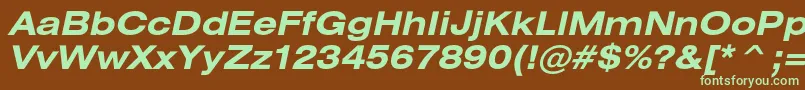 HeliosextBoldItalic-fontti – vihreät fontit ruskealla taustalla