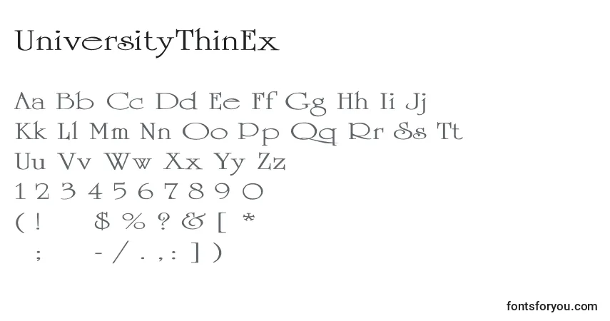 A fonte UniversityThinEx – alfabeto, números, caracteres especiais