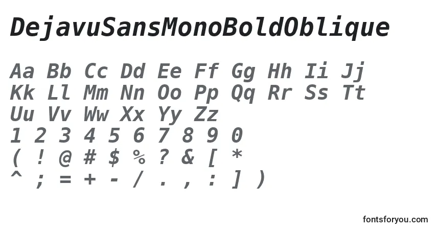 Czcionka DejavuSansMonoBoldOblique – alfabet, cyfry, specjalne znaki