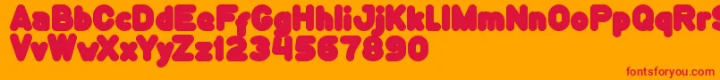 FunnyAndCute-Schriftart – Rote Schriften auf orangefarbenem Hintergrund