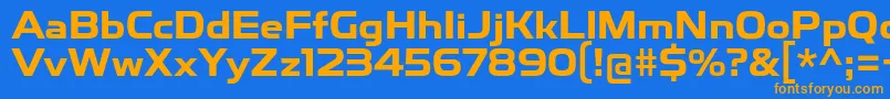 フォントToxigenesisBd – オレンジ色の文字が青い背景にあります。