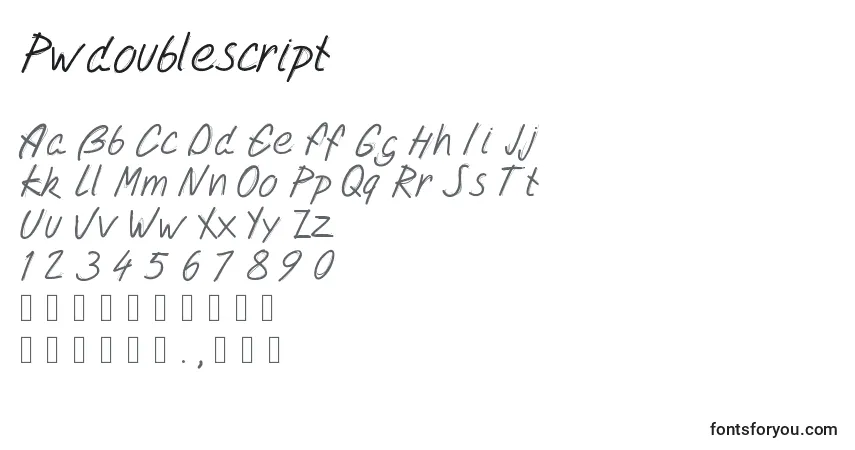 Czcionka Pwdoublescript – alfabet, cyfry, specjalne znaki