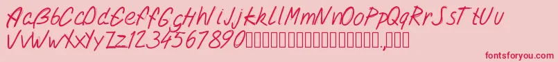 フォントPwdoublescript – ピンクの背景に赤い文字