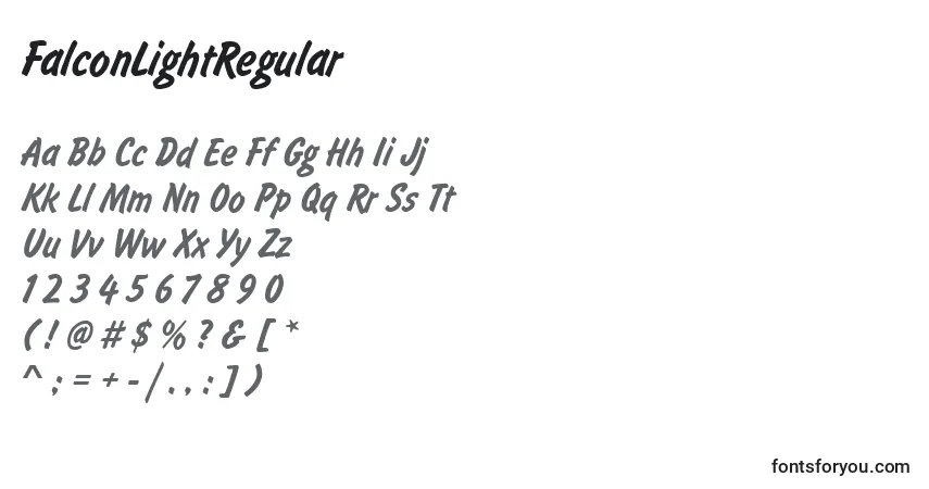 A fonte FalconLightRegular – alfabeto, números, caracteres especiais