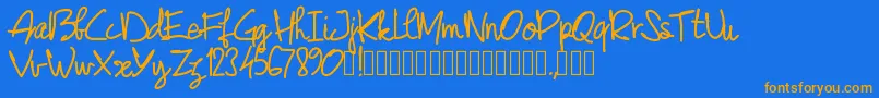 Pwjunescript Font – Orange Fonts on Blue Background
