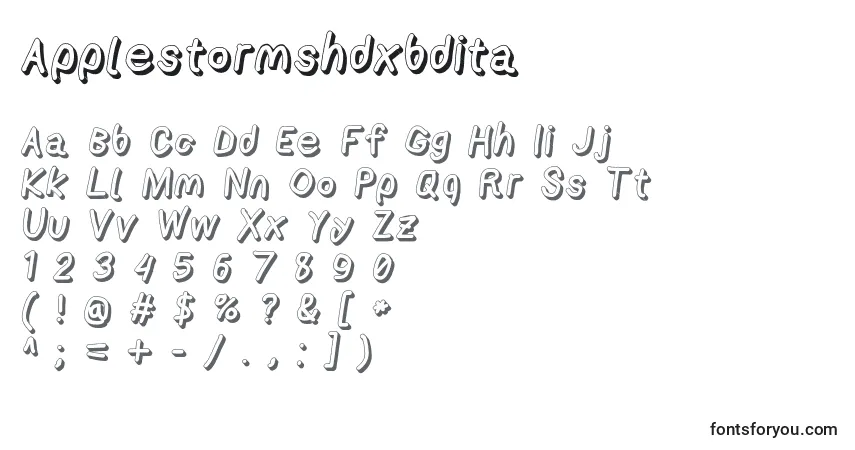 Czcionka Applestormshdxbdita – alfabet, cyfry, specjalne znaki