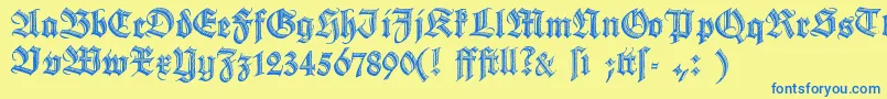 フォントDeutschezierschrift – 青い文字が黄色の背景にあります。