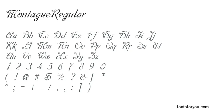 Schriftart MontagueRegular – Alphabet, Zahlen, spezielle Symbole
