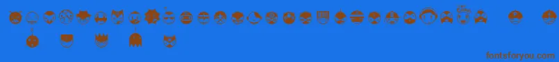 フォントLinotypespaceballs – 茶色の文字が青い背景にあります。