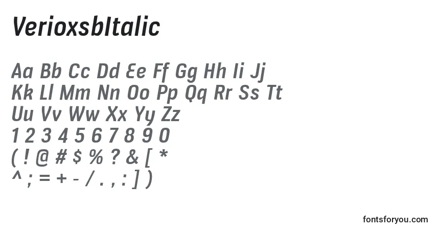 Шрифт VerioxsbItalic – алфавит, цифры, специальные символы
