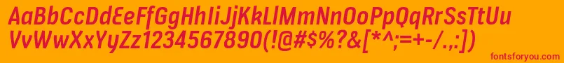 VerioxsbItalic-Schriftart – Rote Schriften auf orangefarbenem Hintergrund