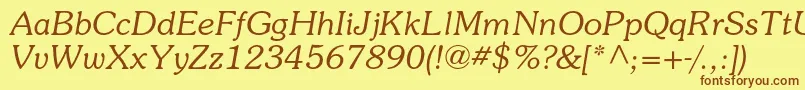 SouvenirstdLightitalic-Schriftart – Braune Schriften auf gelbem Hintergrund