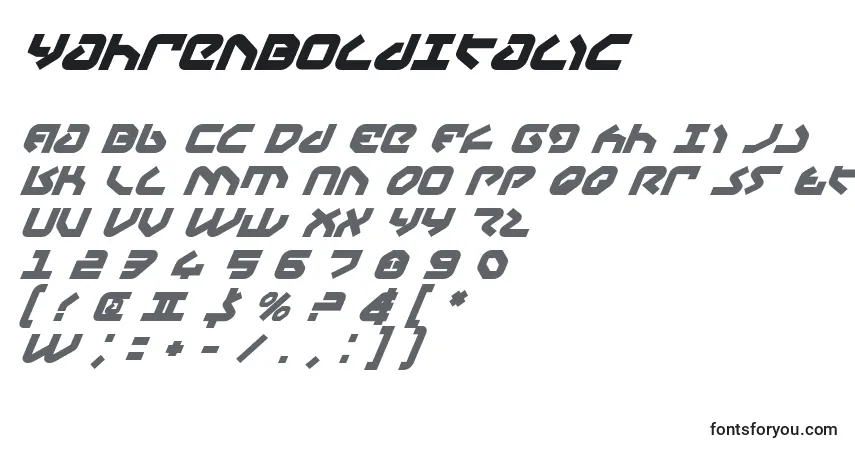 Czcionka YahrenBoldItalic – alfabet, cyfry, specjalne znaki