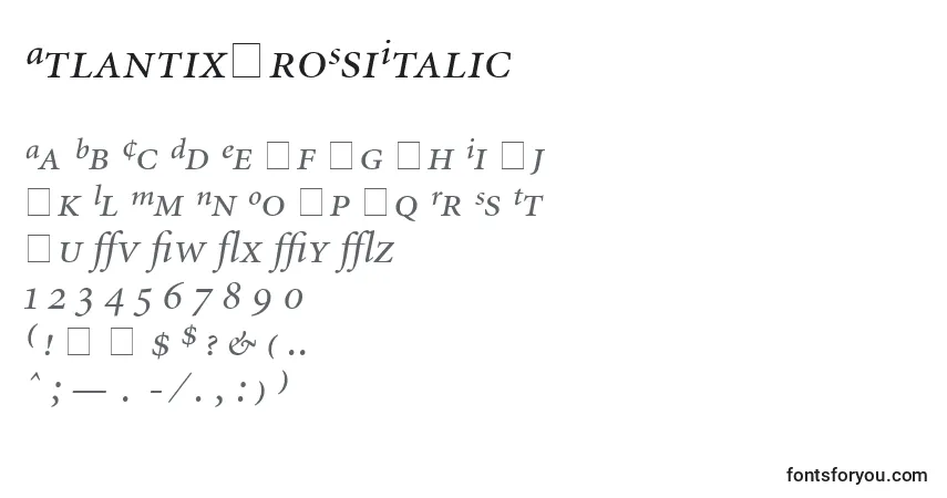 A fonte AtlantixProSsiItalic – alfabeto, números, caracteres especiais