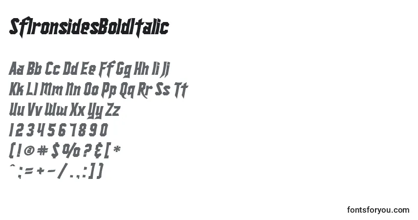 SfIronsidesBoldItalic-fontti – aakkoset, numerot, erikoismerkit