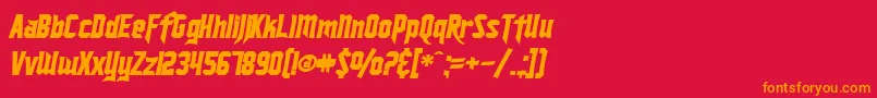 SfIronsidesBoldItalic-Schriftart – Orangefarbene Schriften auf rotem Hintergrund