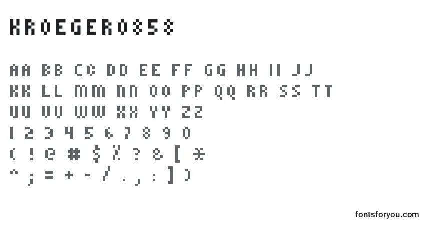Czcionka Kroeger0858 – alfabet, cyfry, specjalne znaki