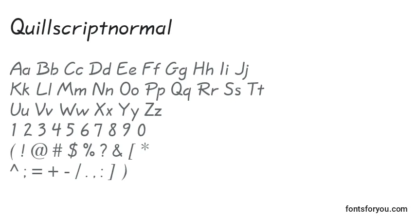 Czcionka Quillscriptnormal – alfabet, cyfry, specjalne znaki