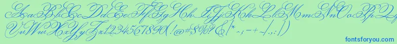 MonsieurladoulaiseRegular-Schriftart – Blaue Schriften auf grünem Hintergrund