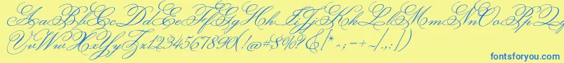 MonsieurladoulaiseRegular-Schriftart – Blaue Schriften auf gelbem Hintergrund